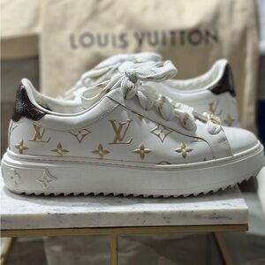 Louis Vuitton White and Gold Monogram Sneakers